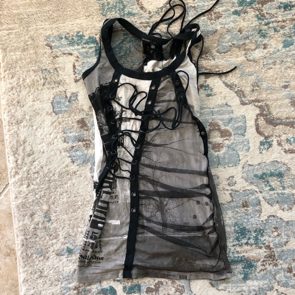 Salvage tank top with laces and mesh